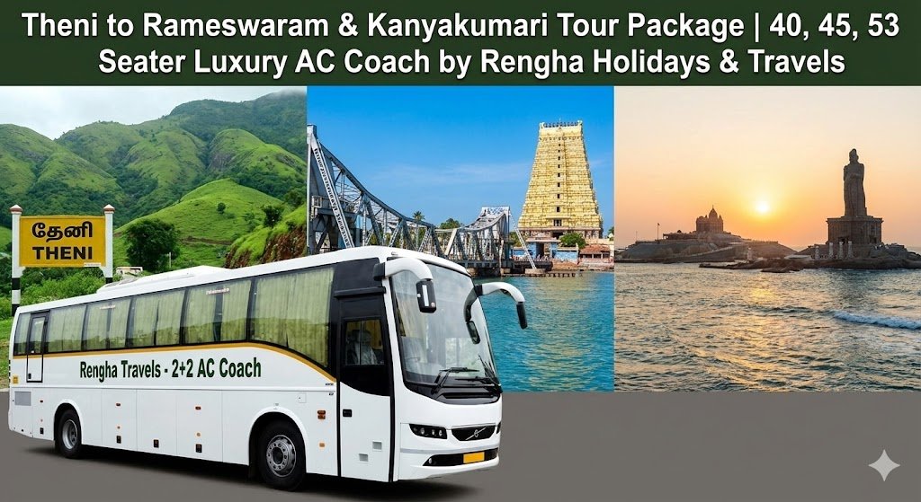 Theni to Rameswaram , kanyakumari Tour package with 40, 45, 53 seater bus