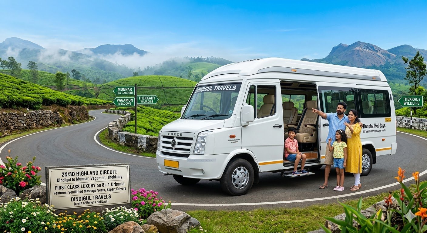 Dindigul to Munnar Vagamon Thekkady Luxury 3 Day Tour in 8+1 Force Urbania (2026)