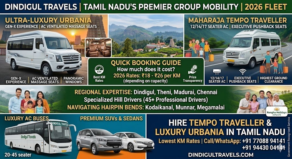 Tempo Traveller Rental Dindigul Lowest Tempo Traveller KM Rates in Tamil Nadu 2026