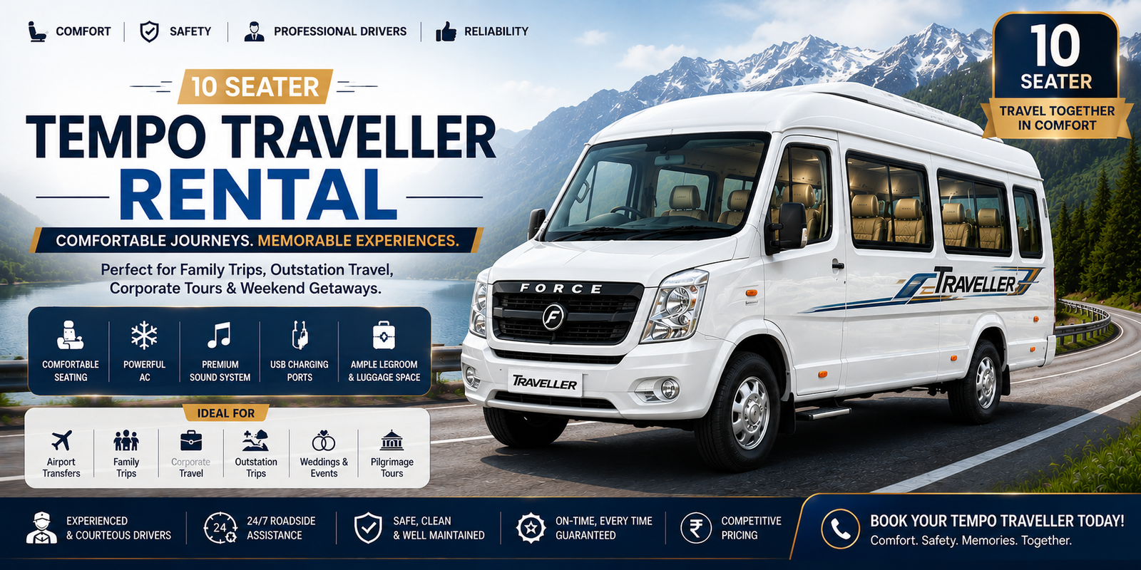 10 Seater Tempo Traveller Rental in Dindigul - Perfect for Medium Families