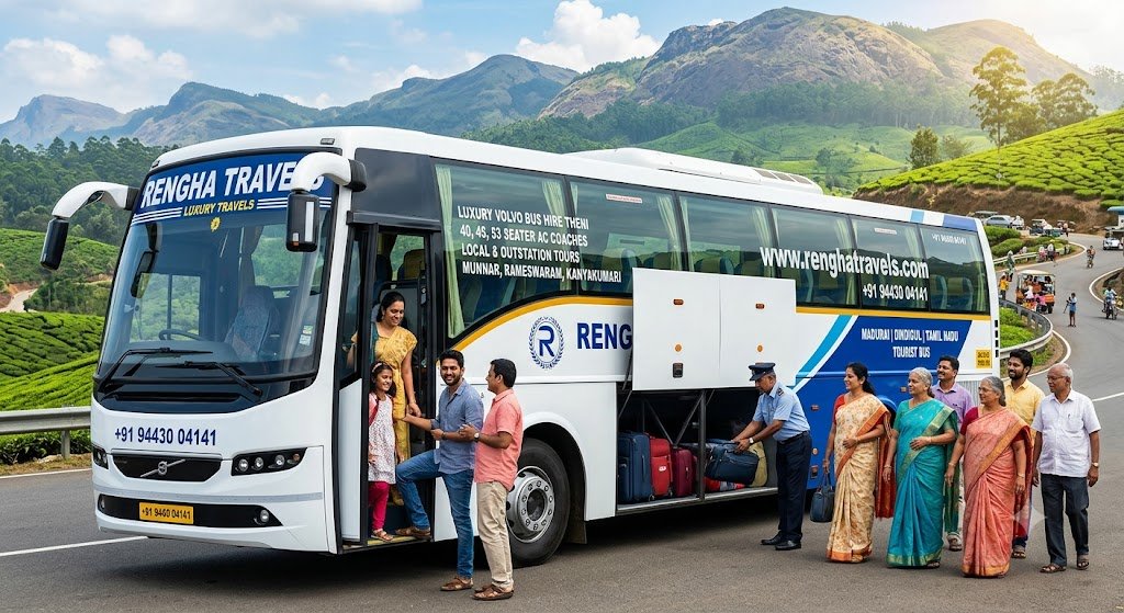 3+2 Luxury Volvo Bus Hire in Dindigul Local & Outstation Tours Luxury Volvo Bus Rental in Dindigul