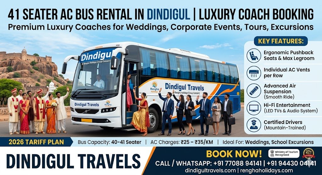 41 Seater AC Bus Rental in Dindigul Luxury Coach Booking