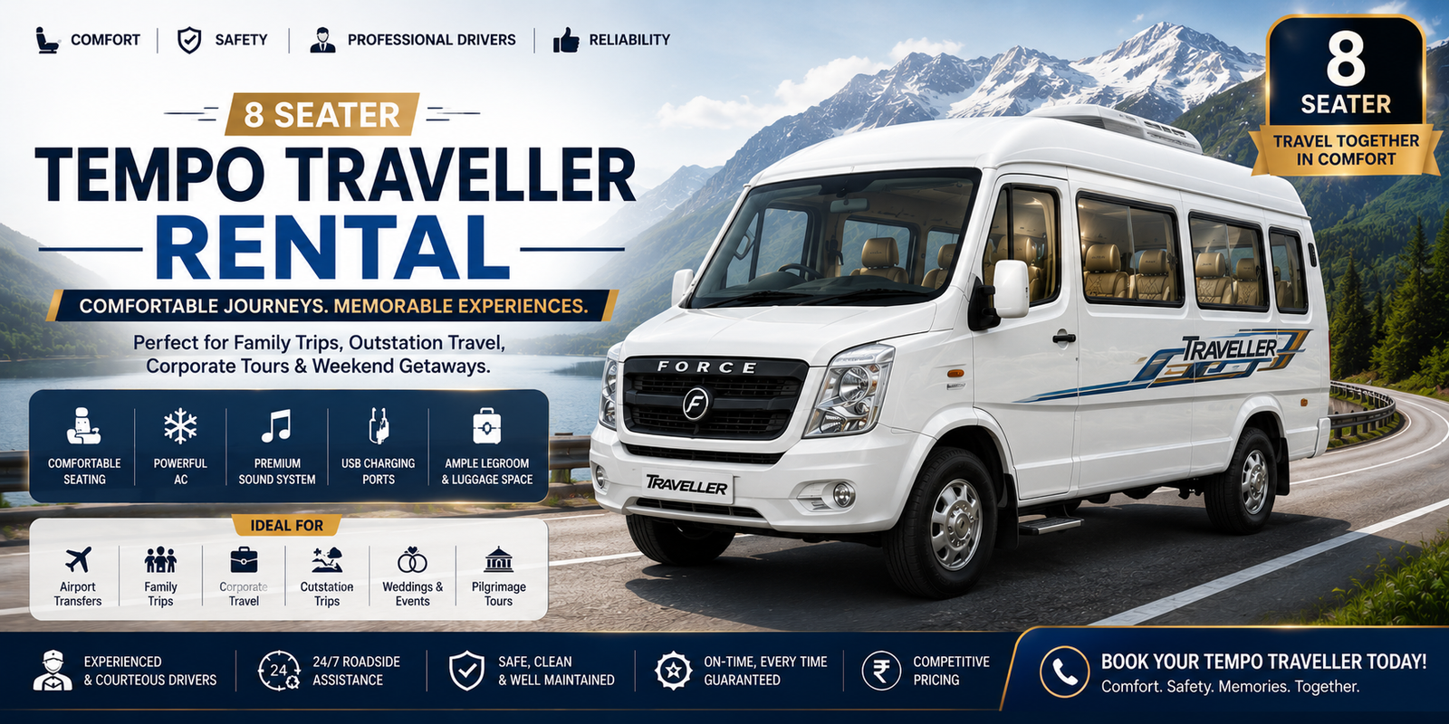 8 Seater Tempo Traveller Rental in Dindigul - Perfect for Small Families