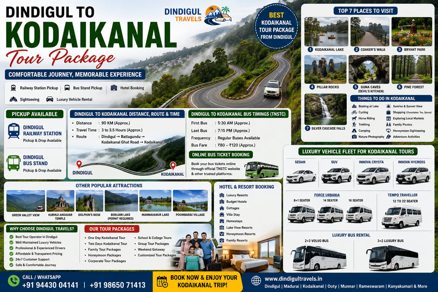 Kodaikanal Tour Package from Dindigul 2026 DINDIGULTRAVELS