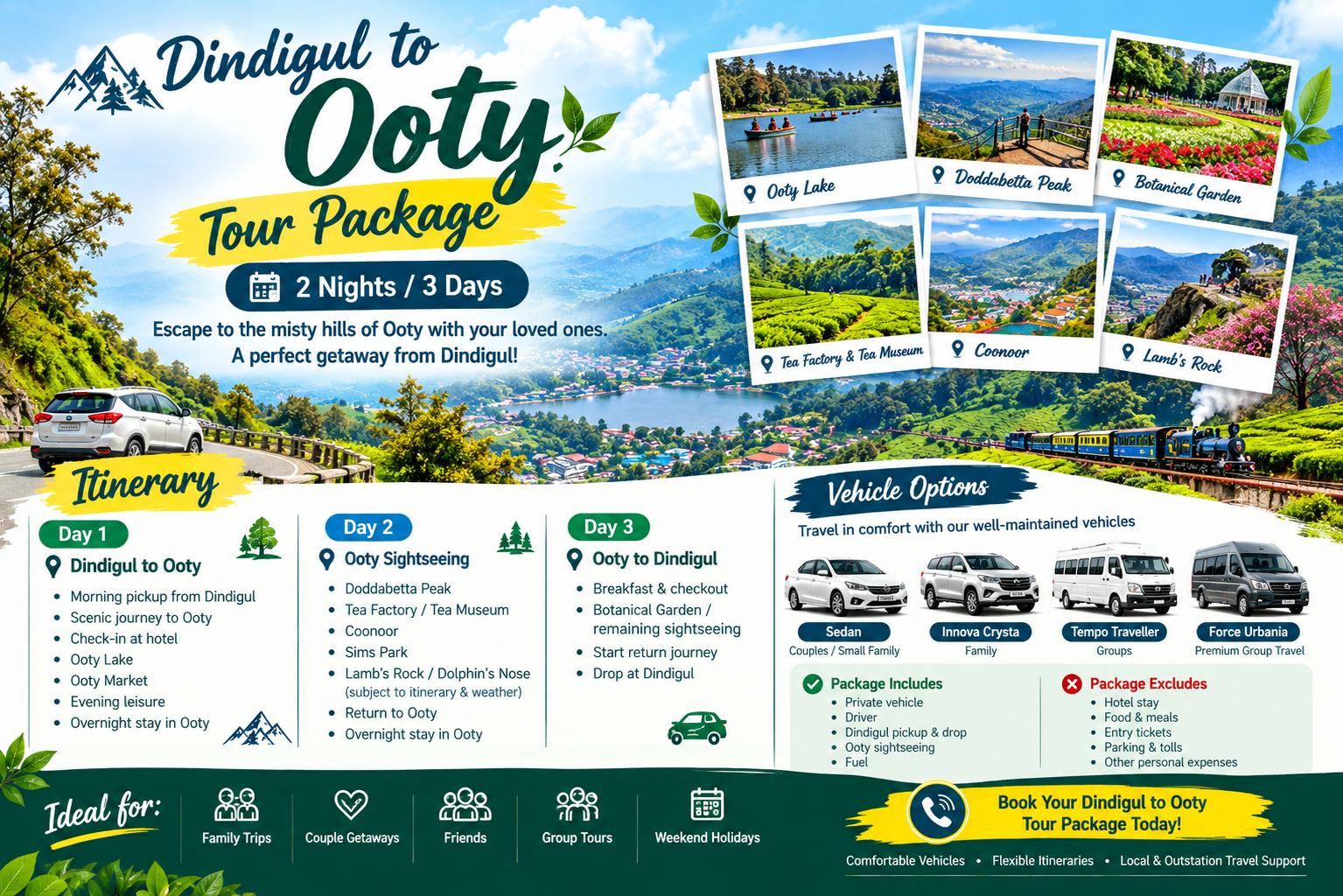 Dindigul to Ooty Tour Package