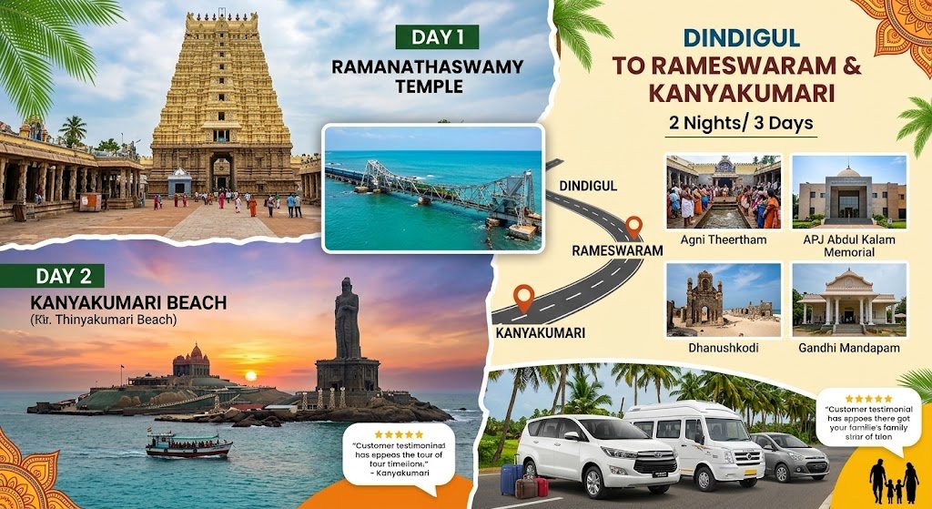 Dindigul to Rameswaram & Kanyakumari Tour | 2N/3D