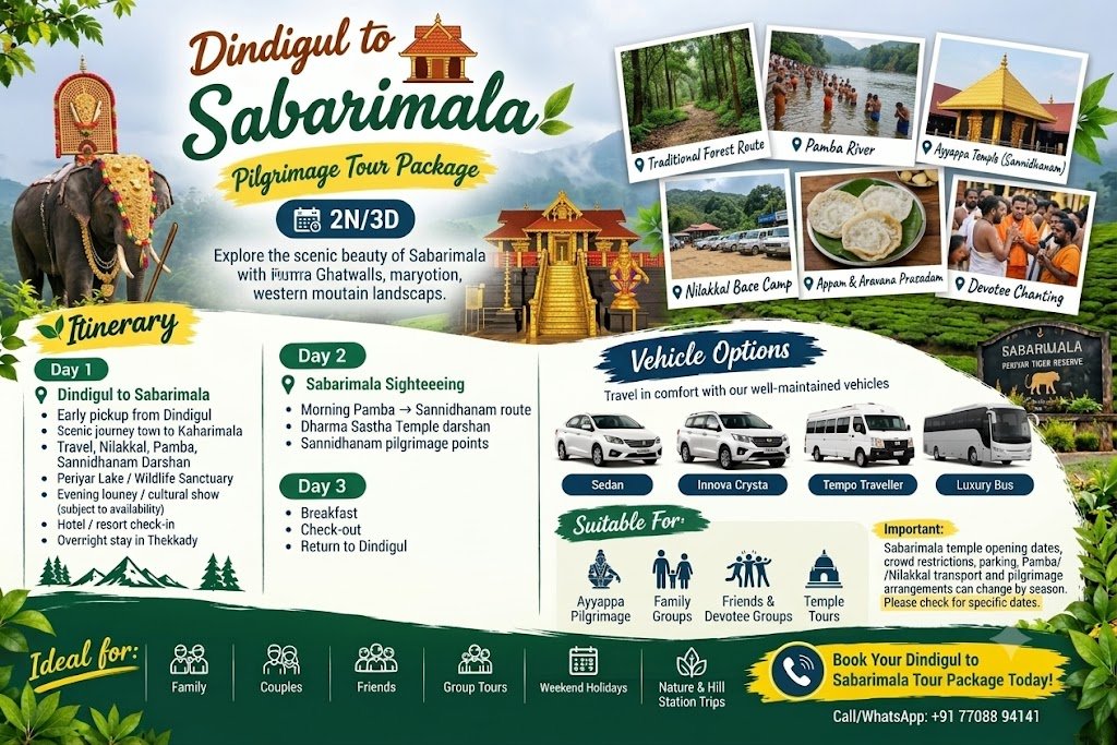 Dindigul to Sabarimala Tour Package | 2N/3D Pilgrimage