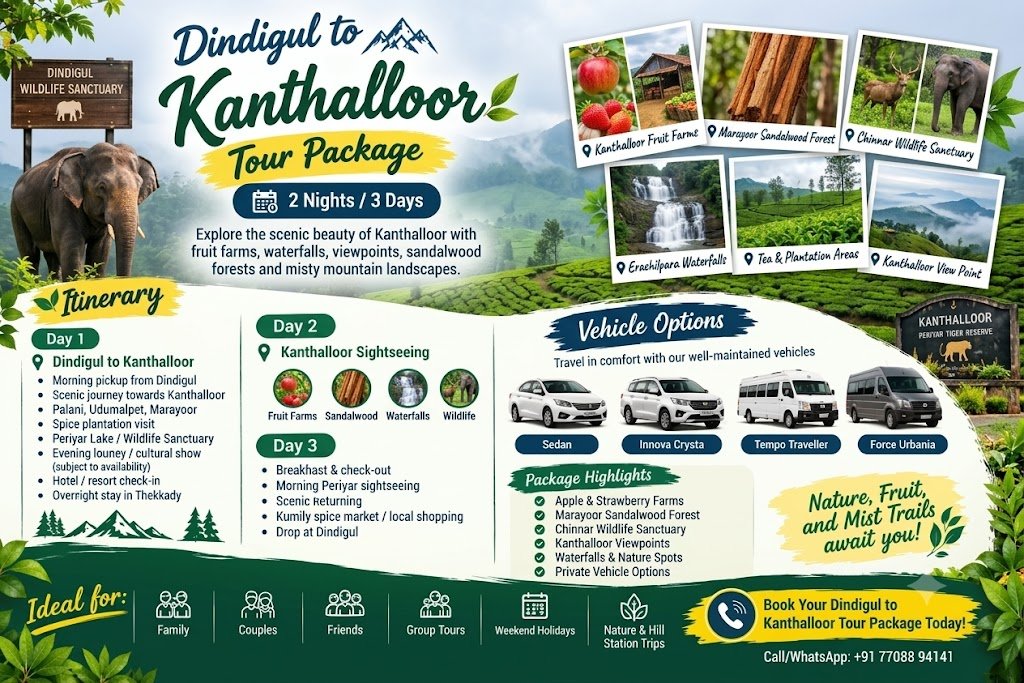 Dindigul to Kanthalloor Tour Package | 2N/3D