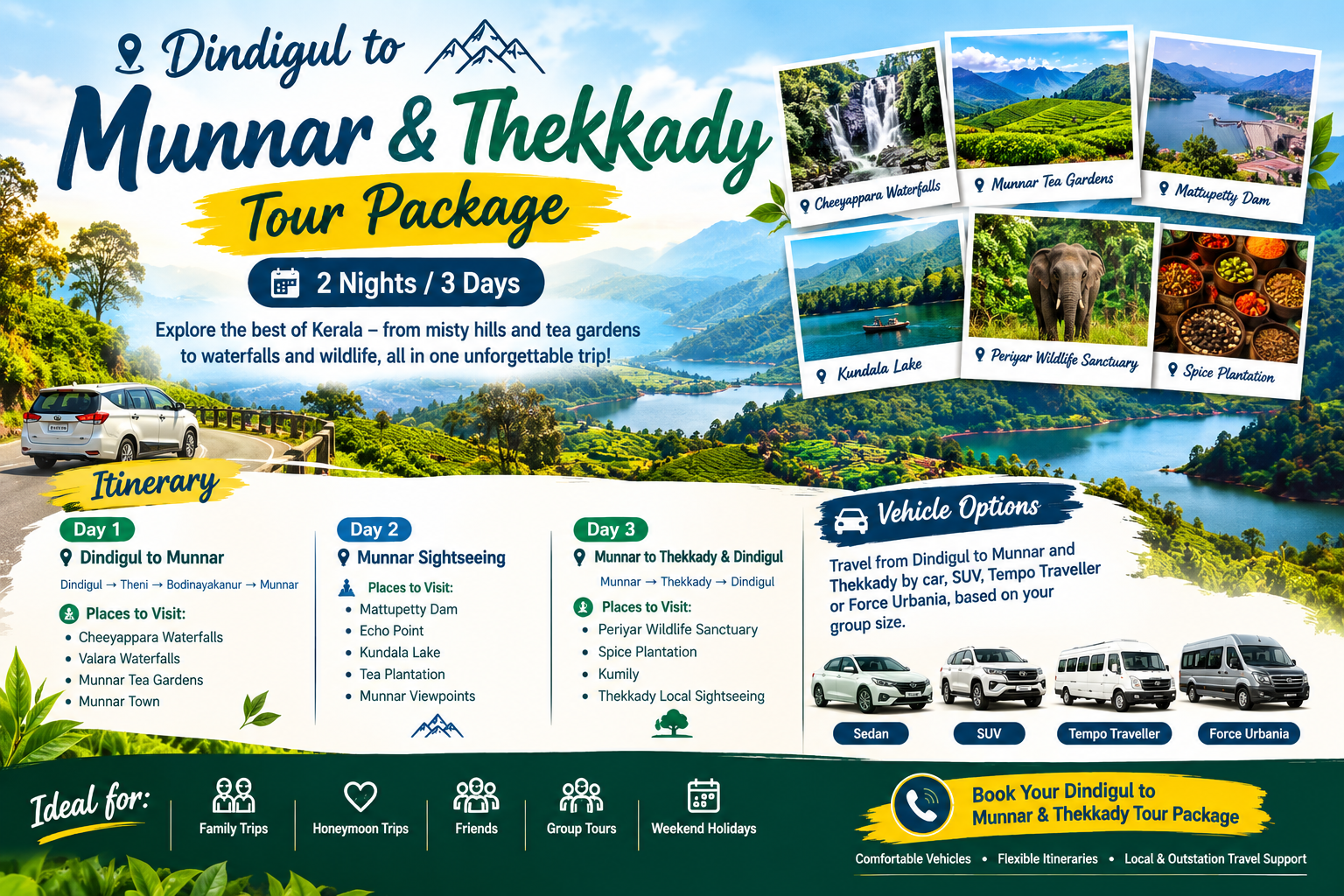 dindigul-to-munnar-thekkady-tour-package
