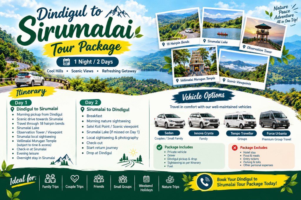 Dindigul to Sirumalai Tour Package | 1N/2D