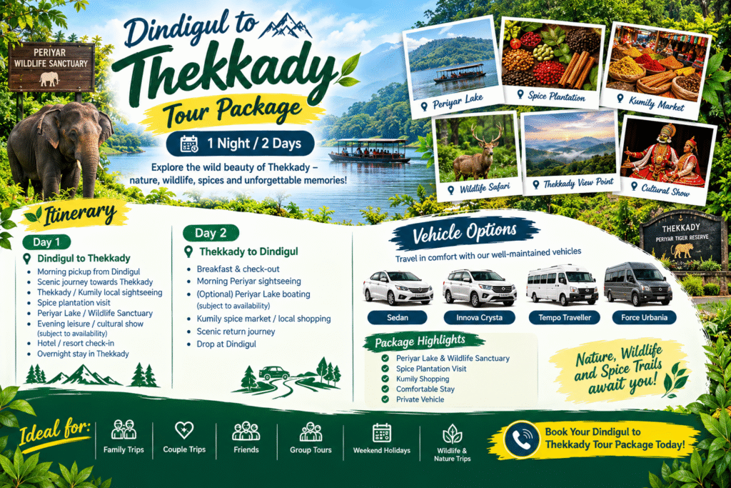 Dindigul to Thekkady Tour Package | 1N/2D