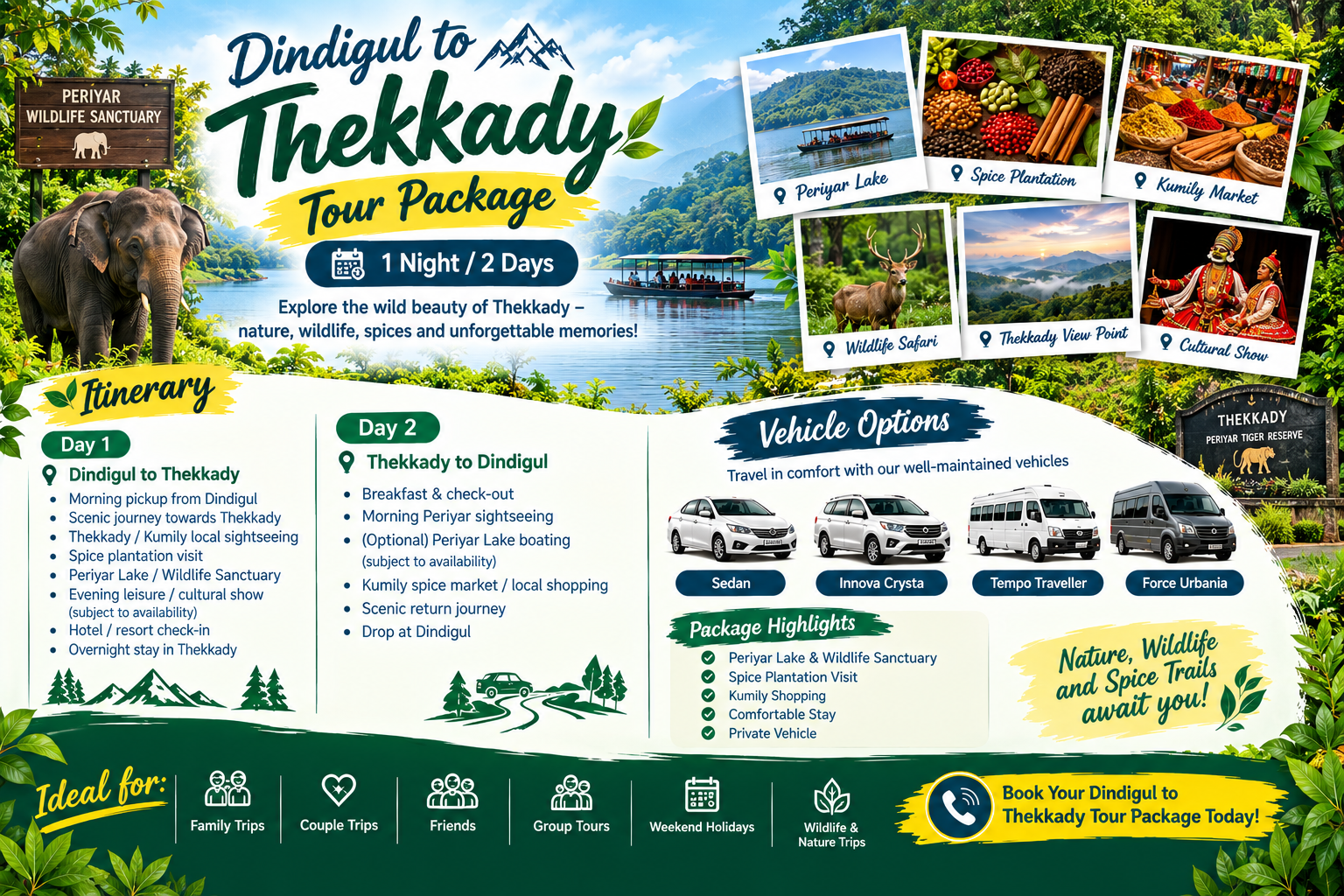 Dindigul to Kerala Tour by Tempo Traveller | Munnar, Thekkady & Alleppey